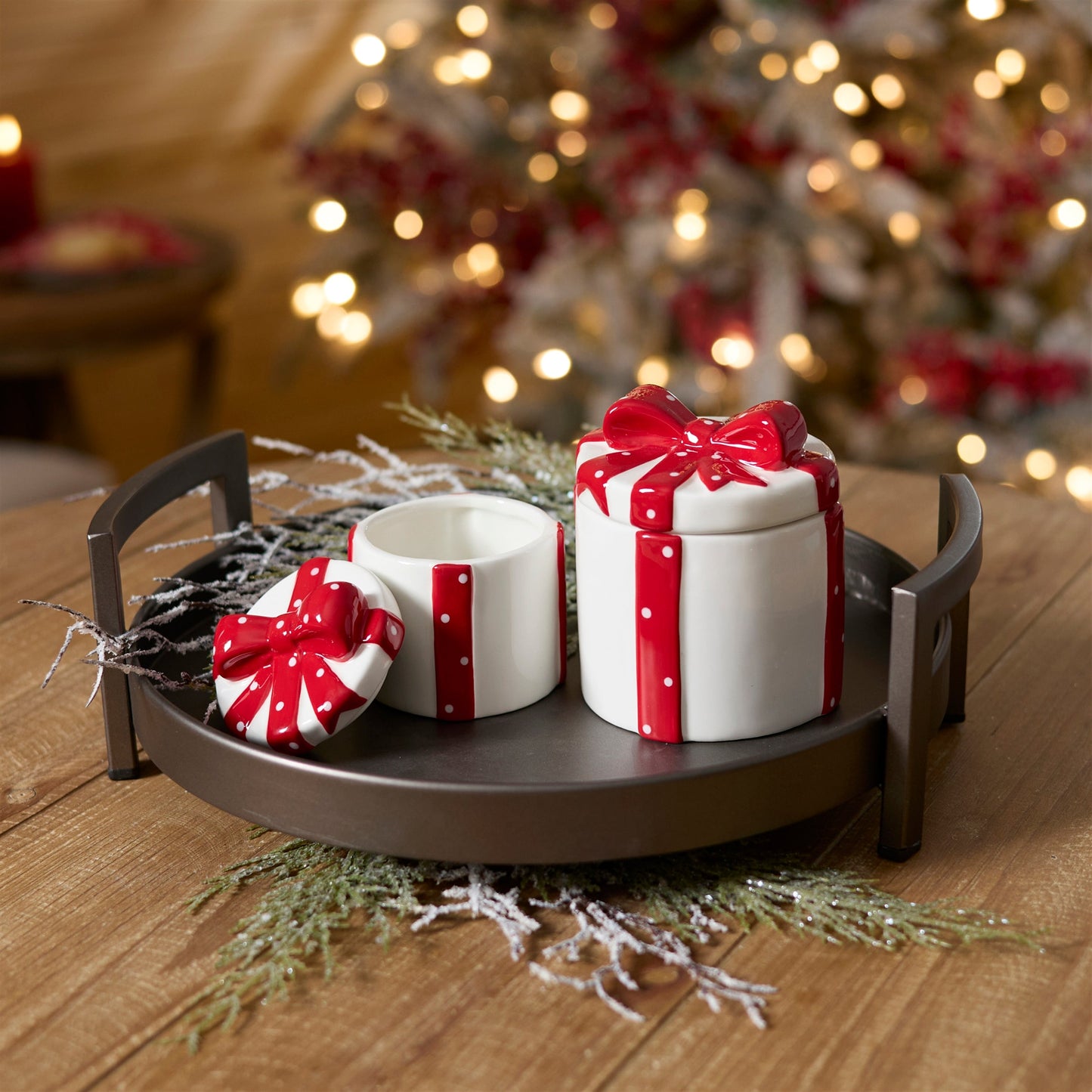 Ceramic Gift Box Containers with Red Bow (Set of 2)