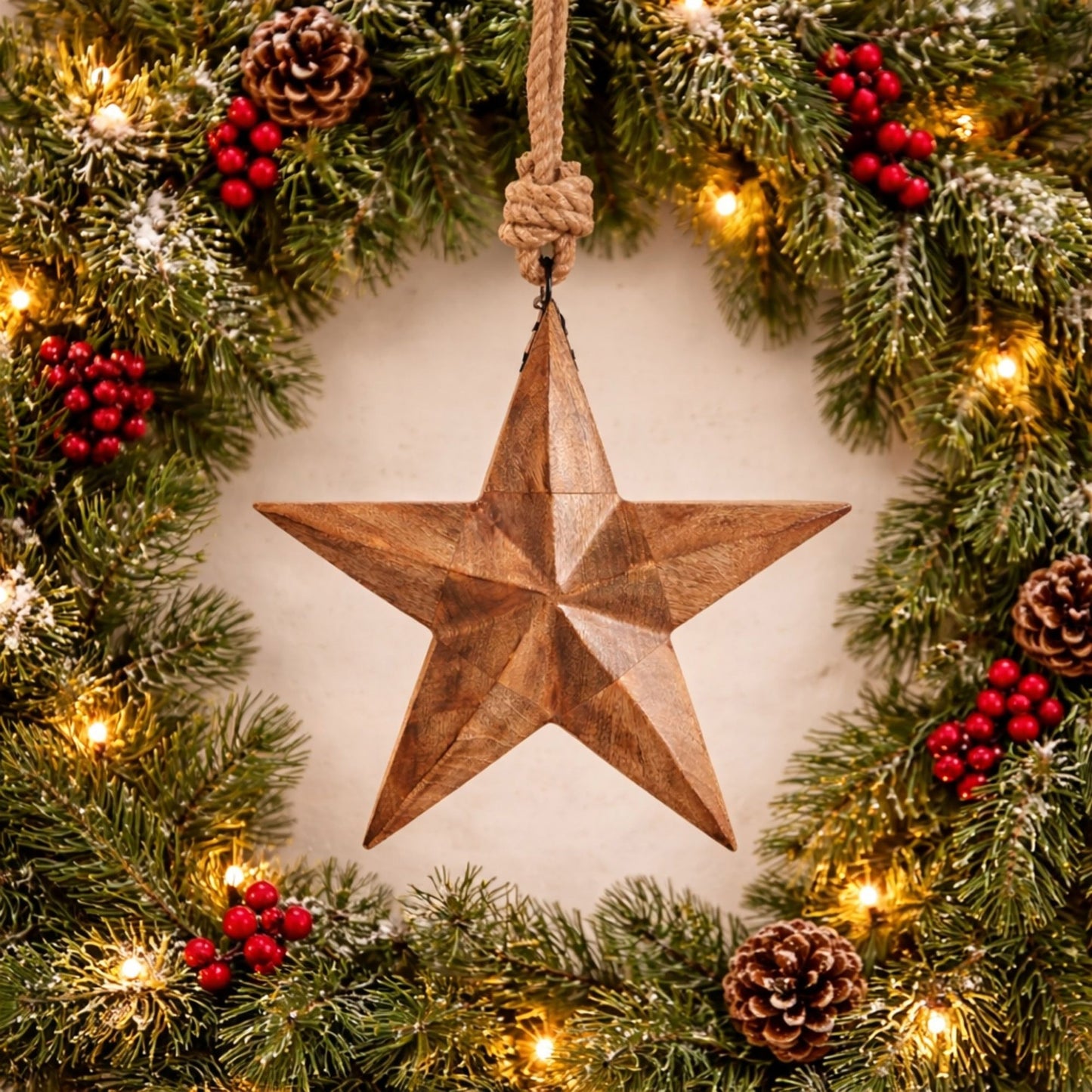 Wood and Jute Star Ornament 14.75"H