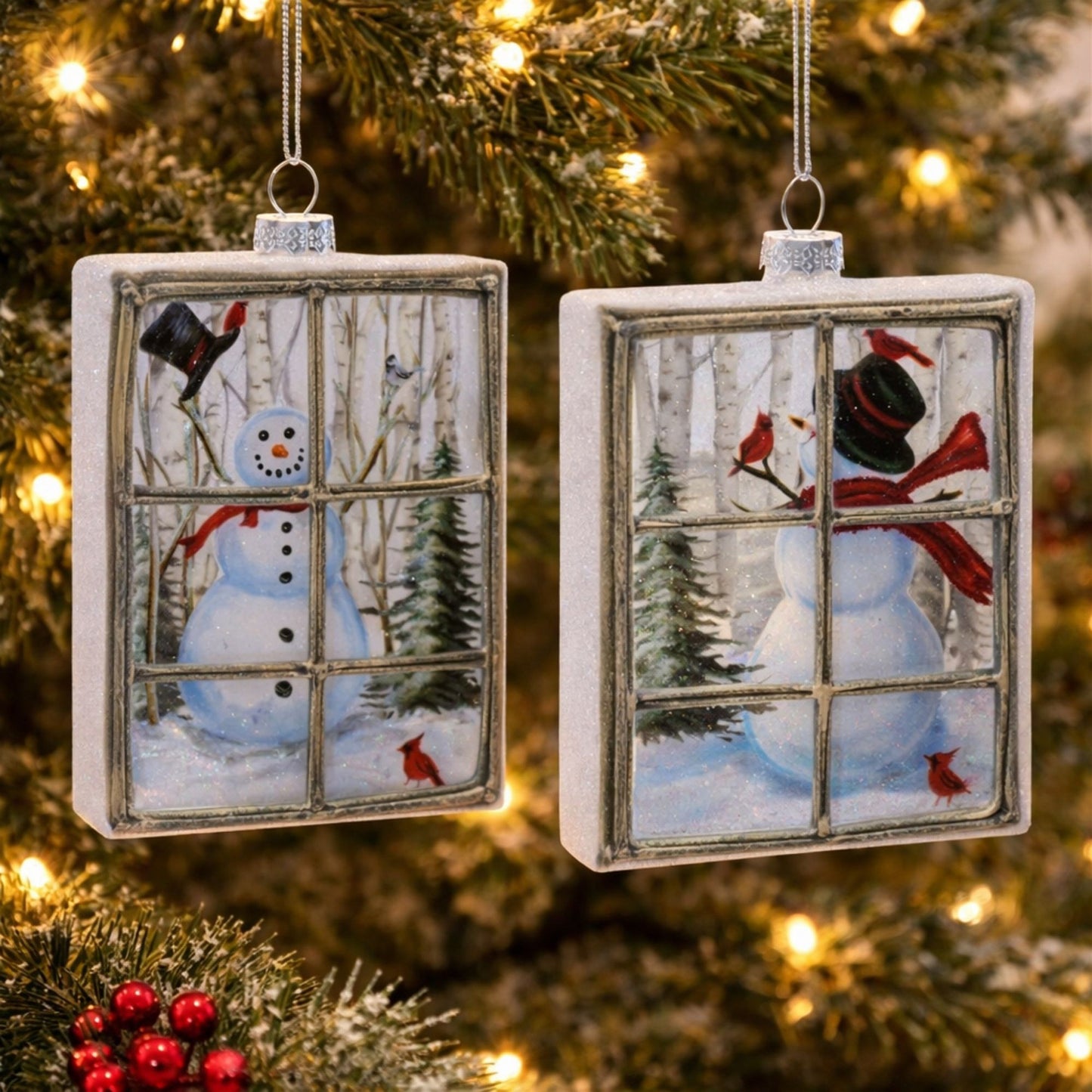 Glass Snowman Window Ornament Set of 6