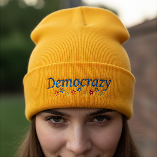 Democrazy Cuffed Beanie – Political Satire Knit Hat