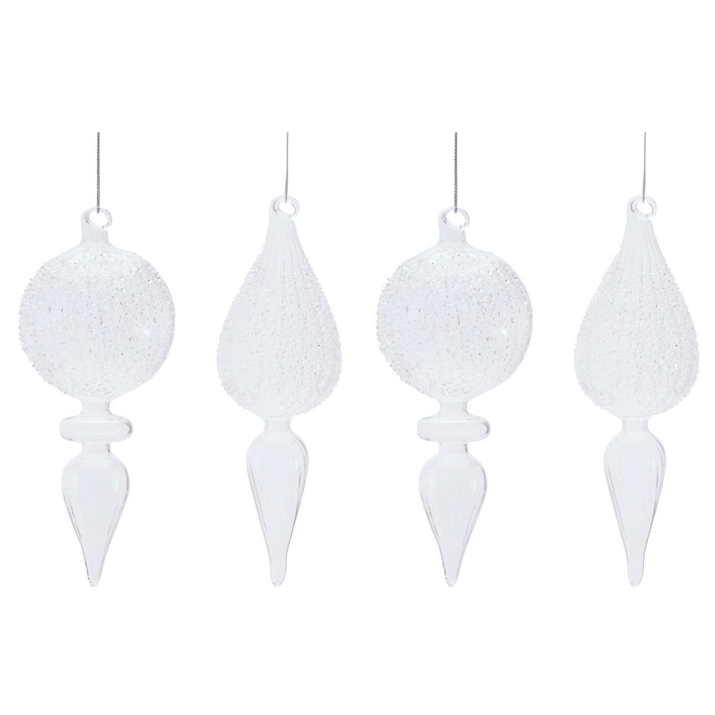 Frosted Textured Glass Finial Ornament (Set of 4)