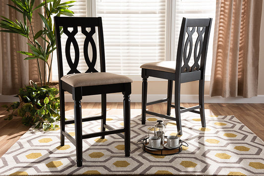 Baxton Studio Darcie Modern and Contemporary Sand Fabric Upholstered Espresso Brown Finished 2-Piece Wood Counter Stool Set of 4