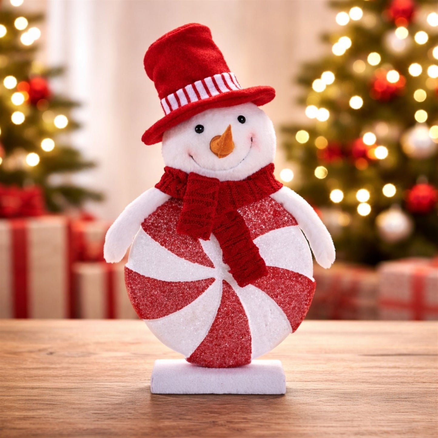 Peppermint Snowman Figurines with Knit Hat (Set of 2)