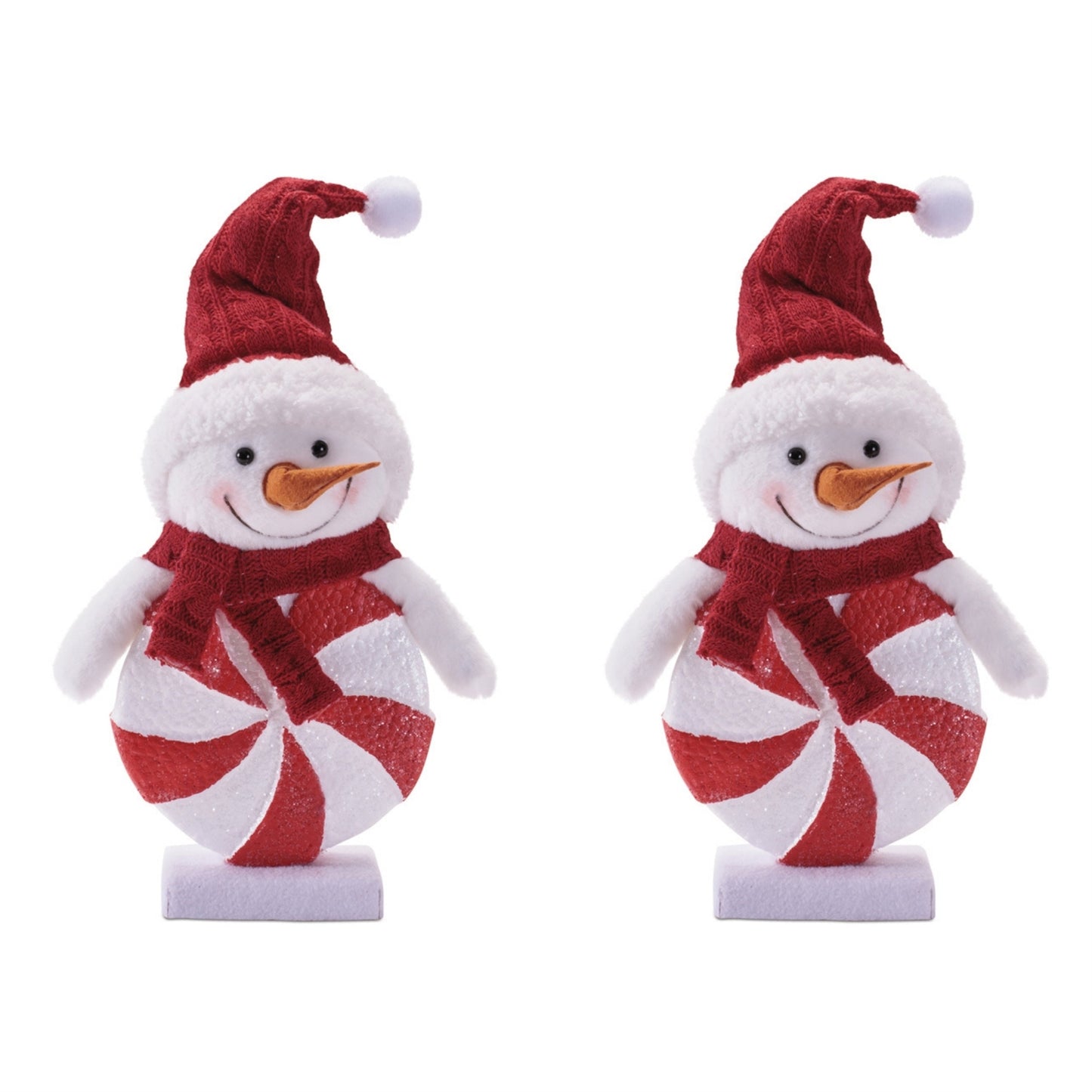 Peppermint Snowman Figurines with Knit Hat (Set of 2)