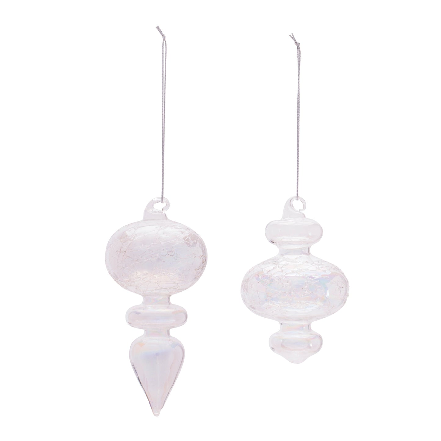 Iridescent Crackle Glass Finial Ornament (Set of 6)