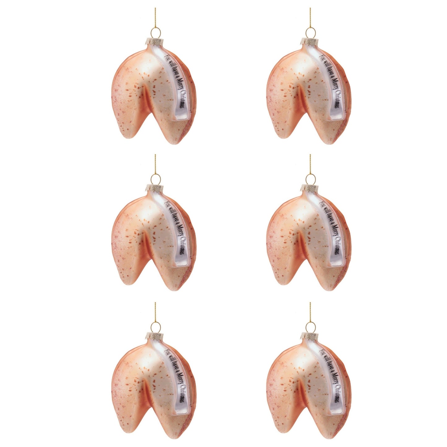 Glass Fortune Cookie Ornaments (Set of 6)