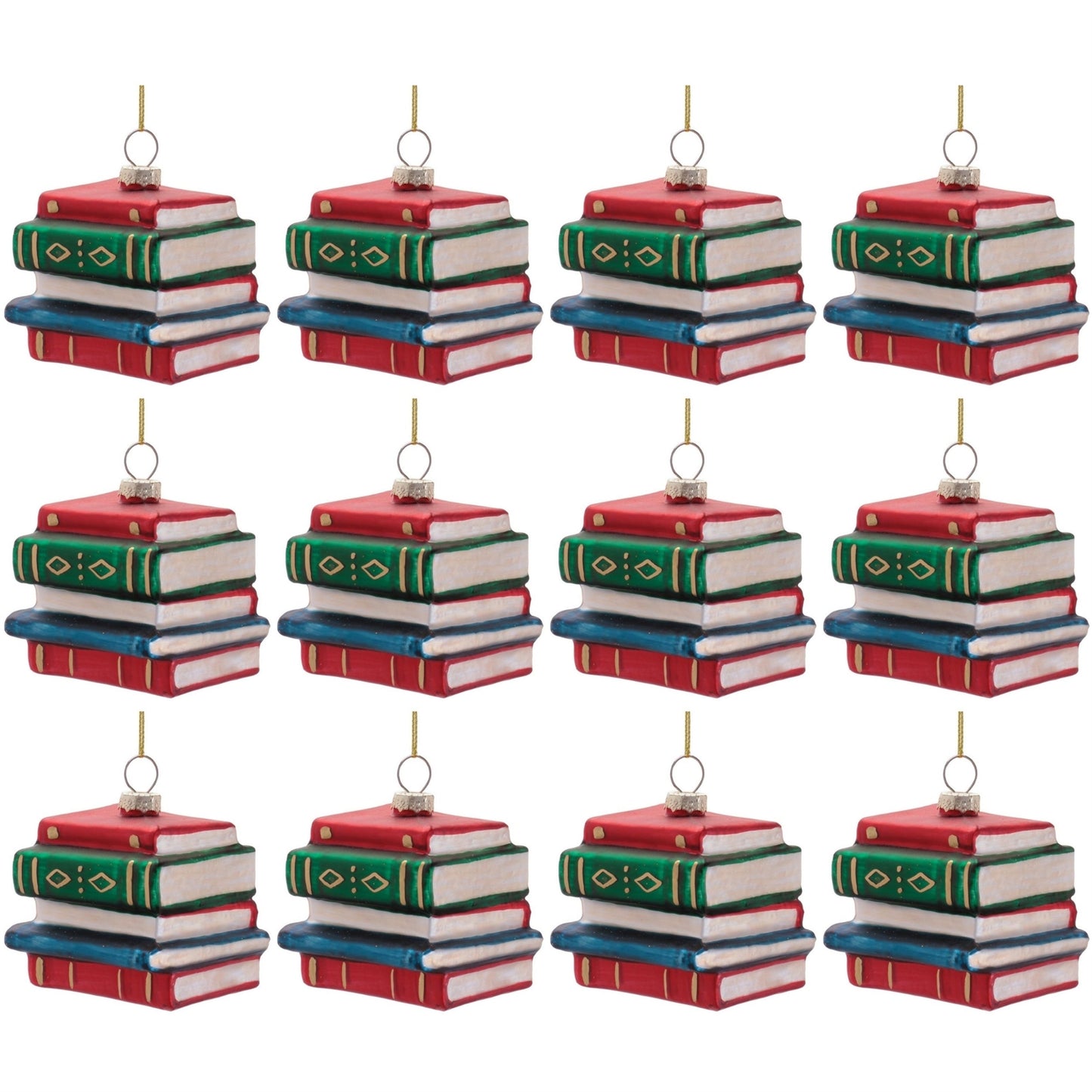 Stacked Books Glass Ornament (Set of 12)
