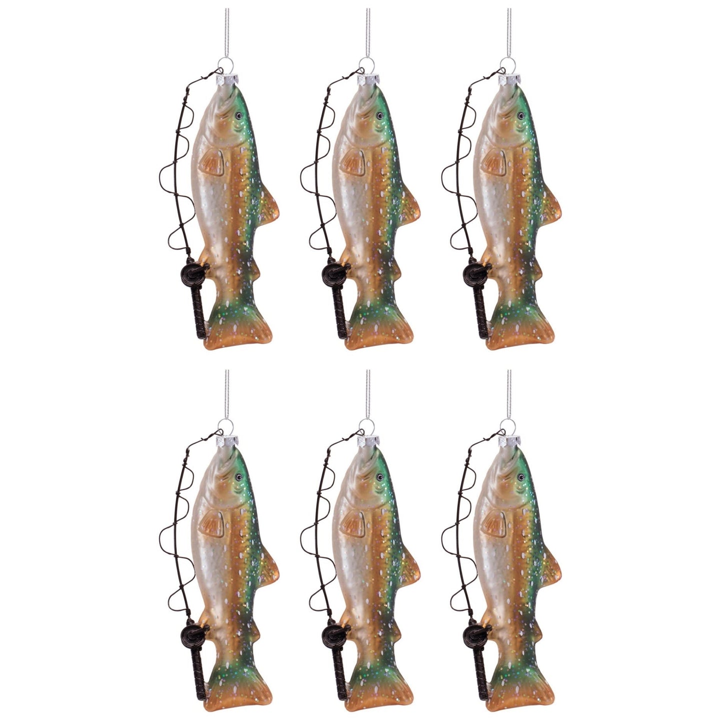 Fishing Fish Glass Ornament (Set of 6)