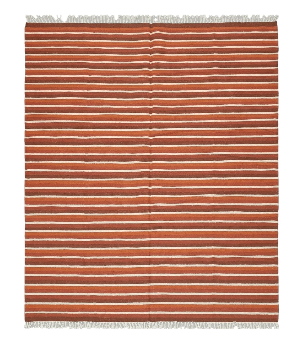 Large Striped Woolen Handmade Throw Blanket, Twin Size Bedding Hand-Woven, Indian Kilim Area Rug, 6x8 - 7x8, South American Style Textile