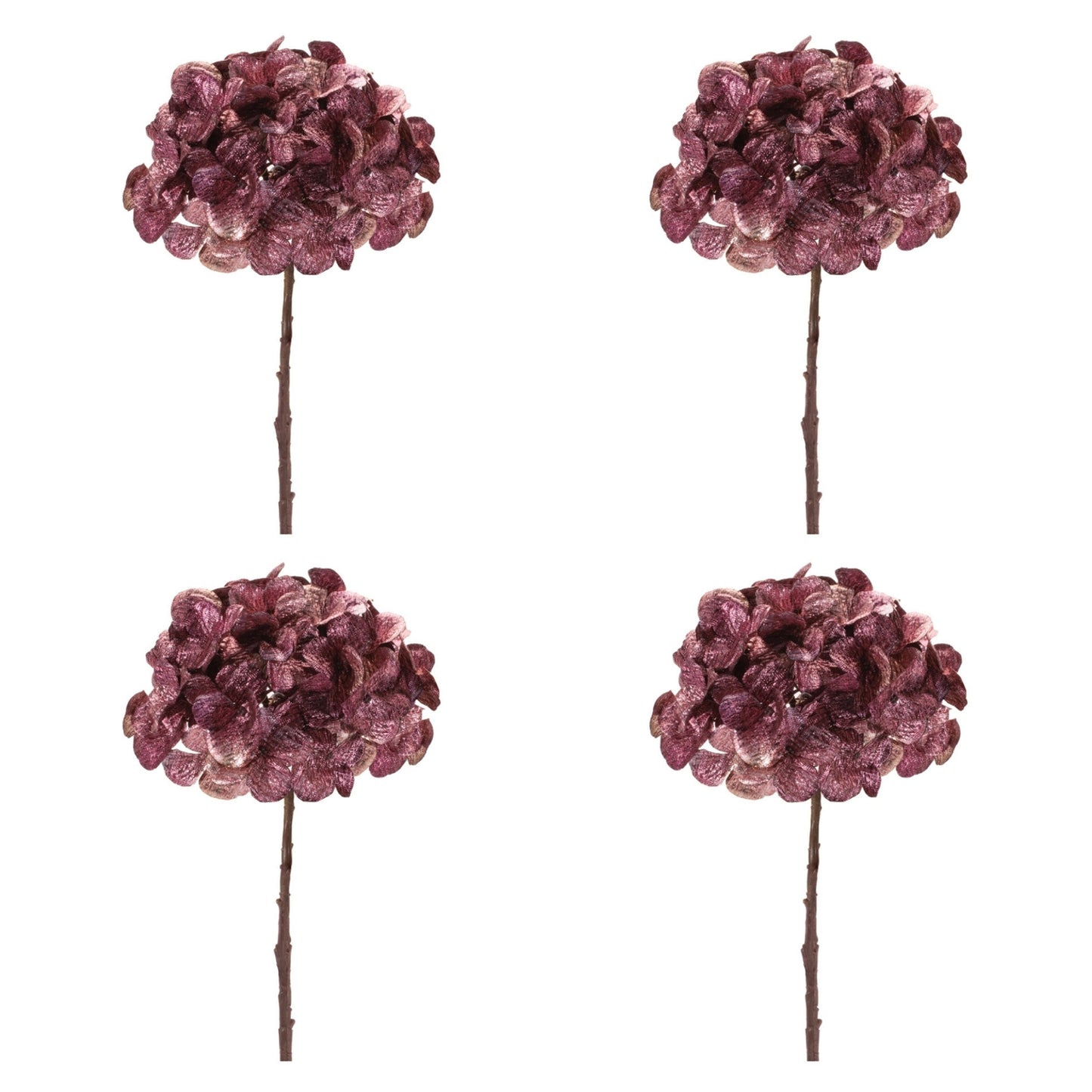 Metallic Hydrangea Flower Stem (Set of 4)