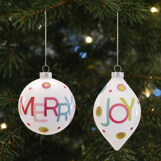 Glass Merry and Joy Ornaments (Set of 6)
