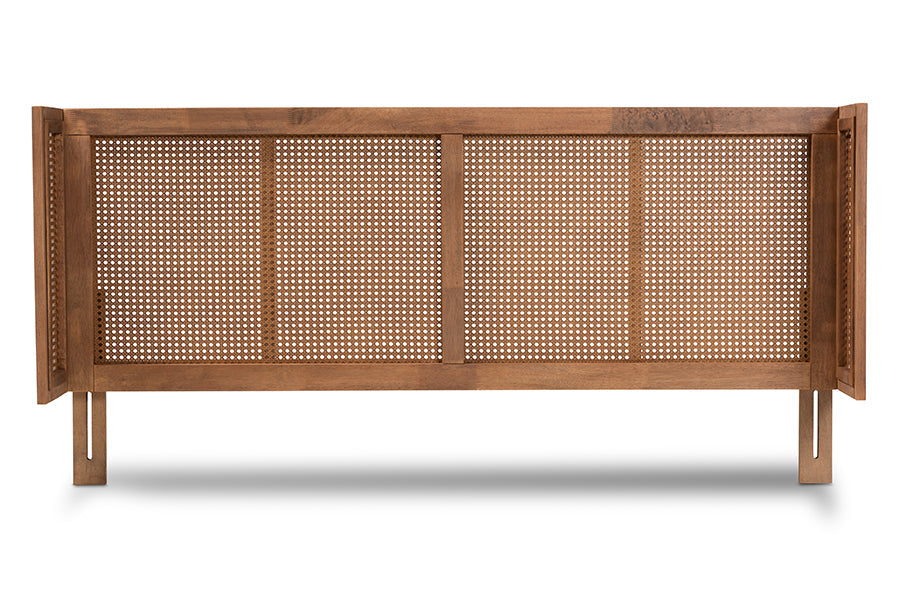 Baxton Studio Rina Mid-Century Modern Ash Wanut Finished Wood and Synthetic Rattan King Size Wrap-Around Headboard