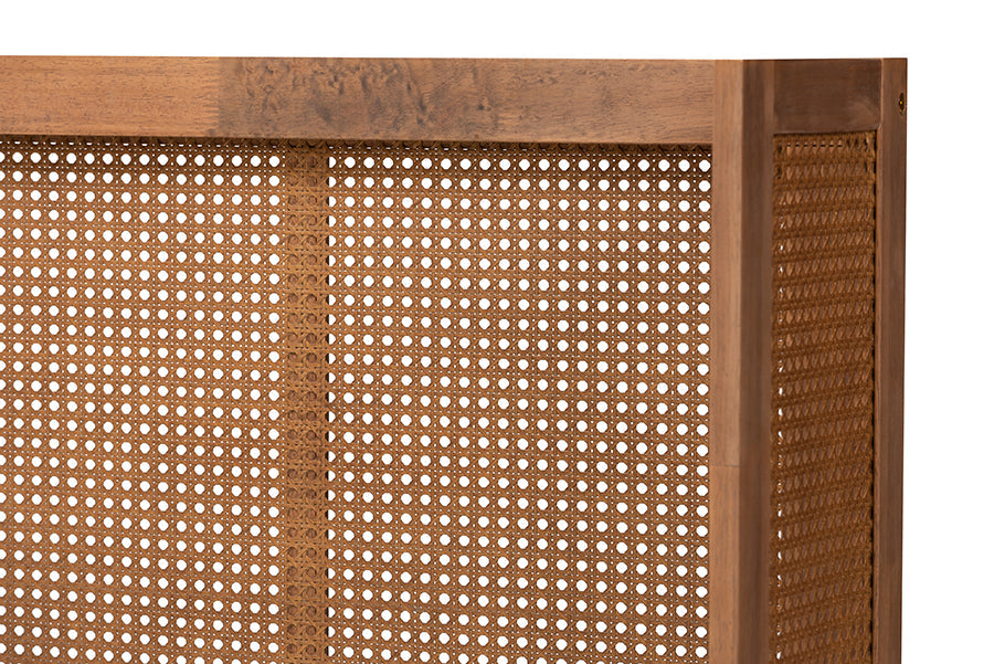 Baxton Studio Rina Mid-Century Modern Ash Wanut Finished Wood and Synthetic Rattan King Size Wrap-Around Headboard