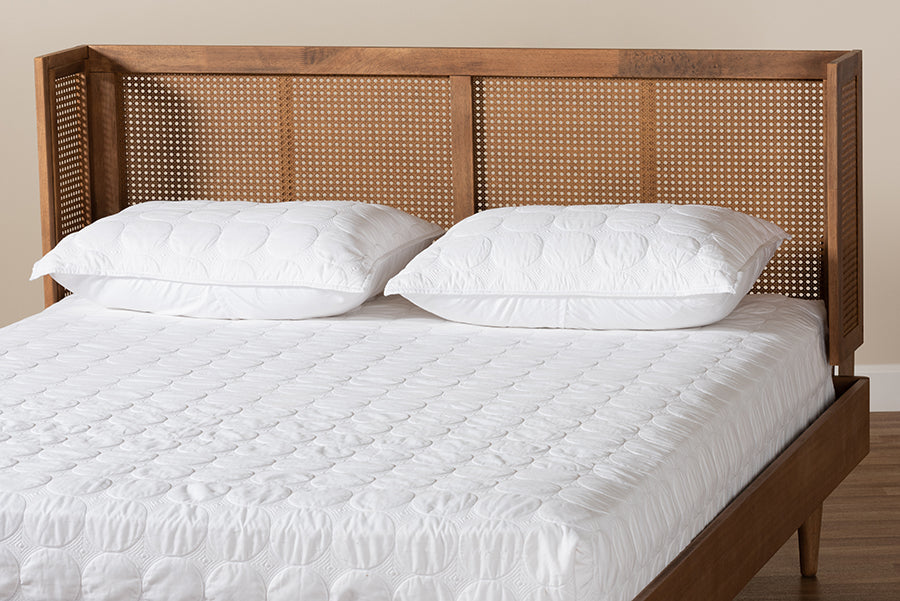 Baxton Studio Rina Mid-Century Modern Ash Wanut Finished Wood and Synthetic Rattan King Size Wrap-Around Headboard