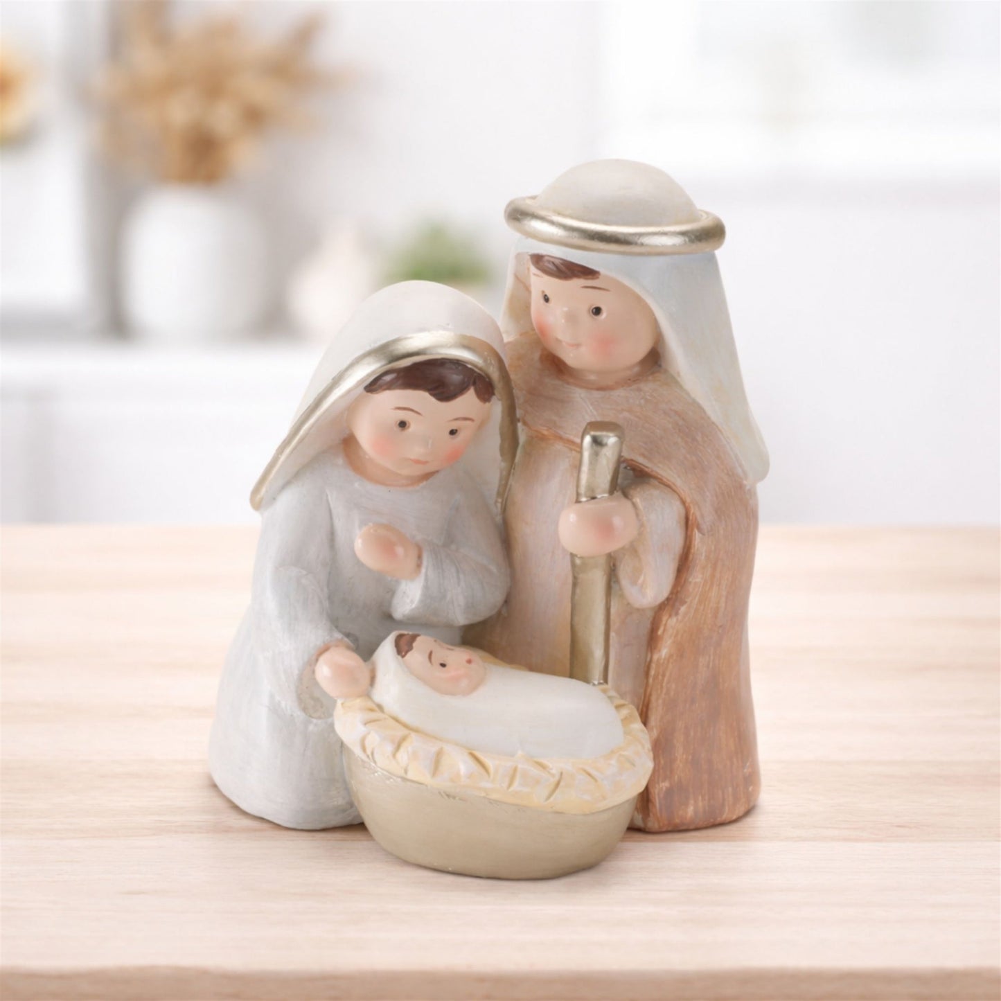 Holy Family Nativity Figurines in Neutral Tones (Set of 4)