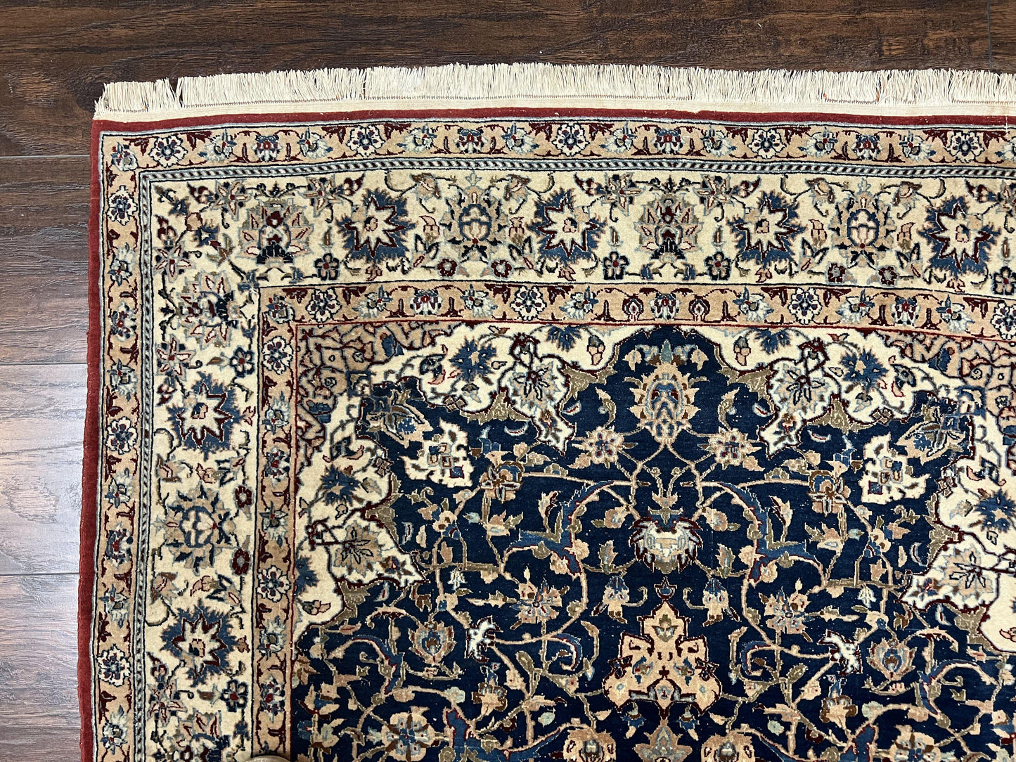 Super Fine Persian Nain Rug 3.6 x 5.4, Navy Blue and Ivory, 700 KPSI