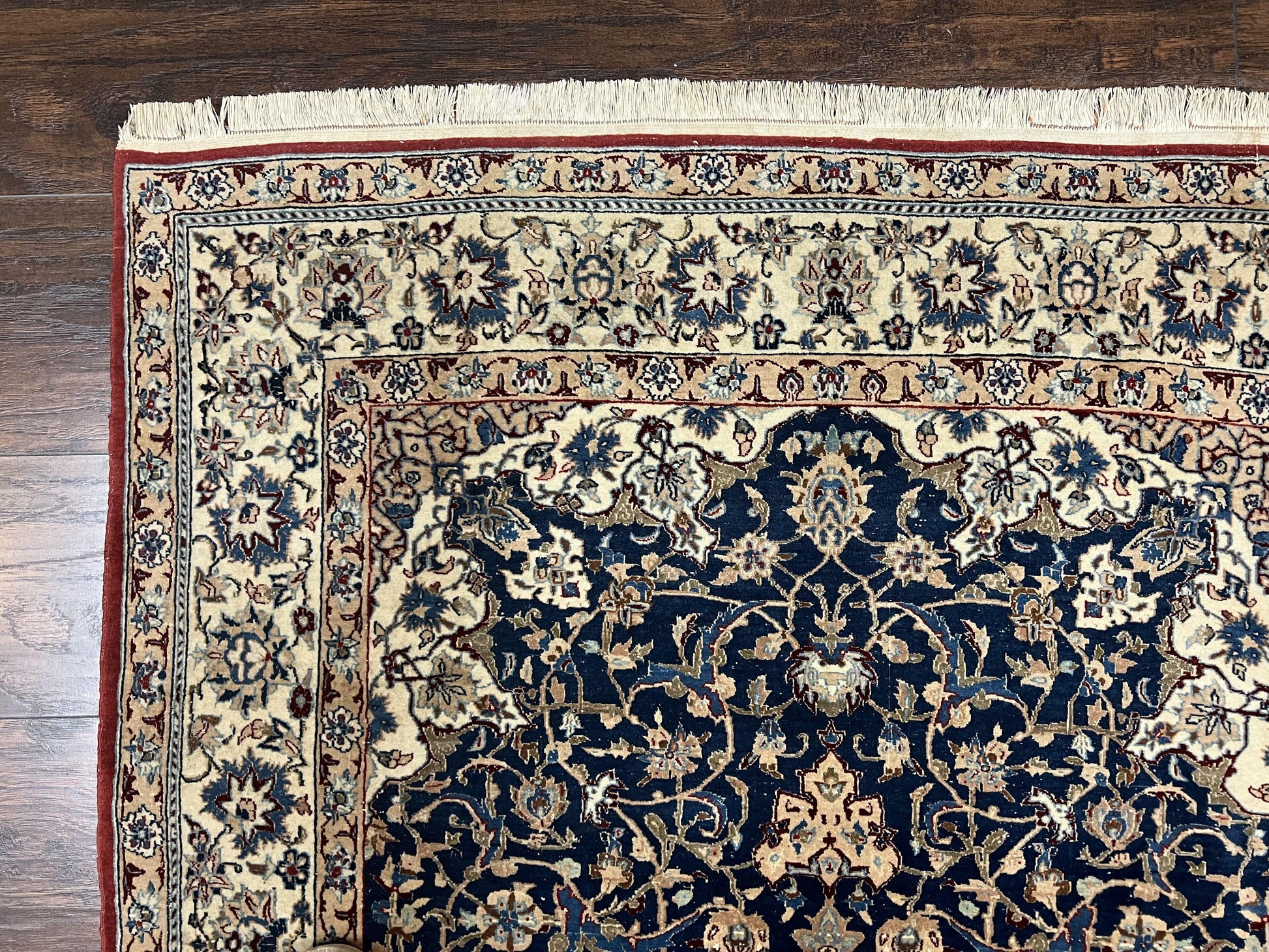 Super Fine Persian Nain Rug 3.6 x 5.4, Navy Blue and Ivory, 700 KPSI