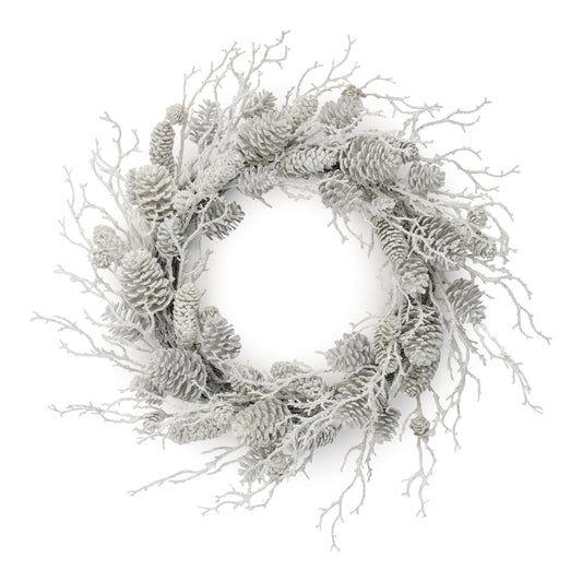Flocked Pine Cone and Twig Wreath 24"D