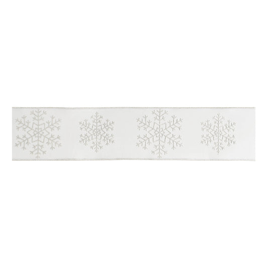 Glitter Snowflake Wired Ribbon 4" x 5 Yds.