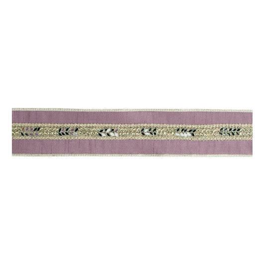 Leaf Embellished Ribbon with Metallic Trim 2.5" x 5 Yds.