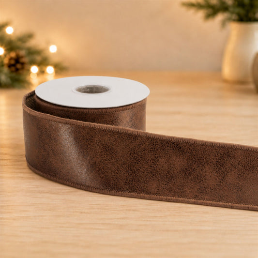 Distressed Faux Leather Wired Ribbon 2.5" x 5 Yds.
