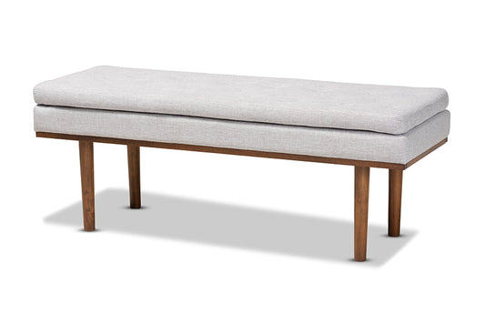 Baxton Studio Arne Mid-Century Modern Greyish Beige Fabric Upholstered Walnut Finished Bench