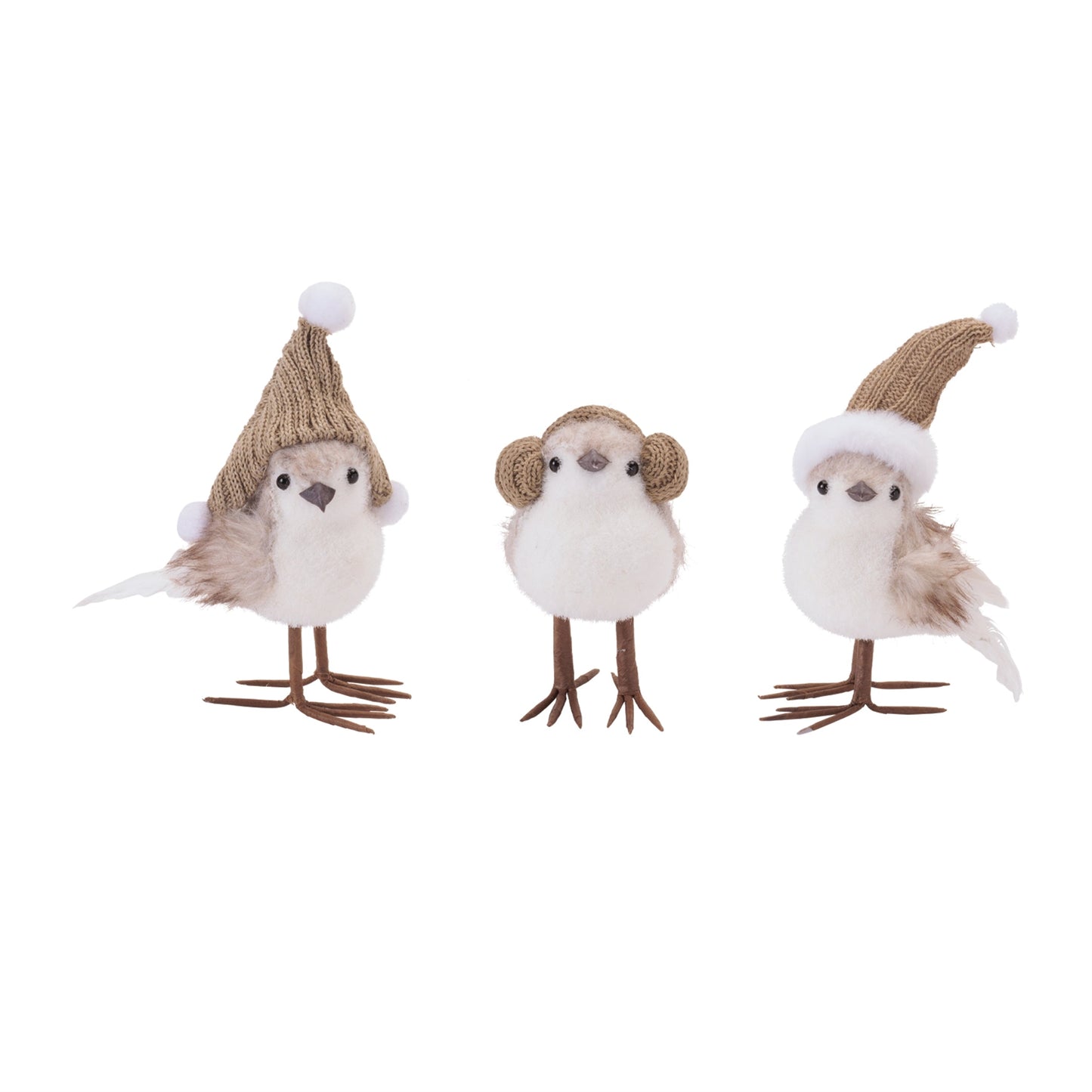 Winter Bird Figurines with Knit Hats (Set of 3)