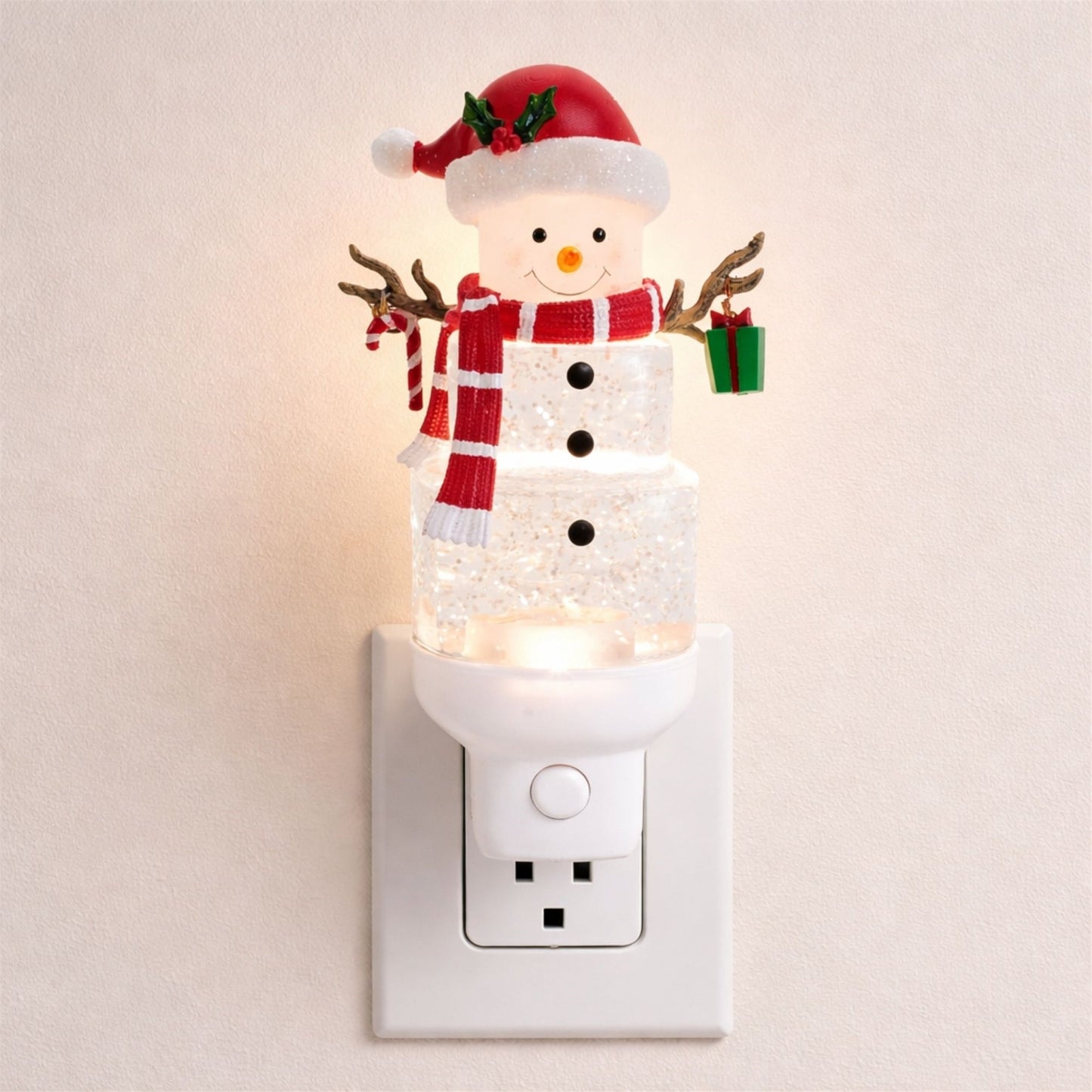 Snowman with Present Snow Globe Night Light 7"H