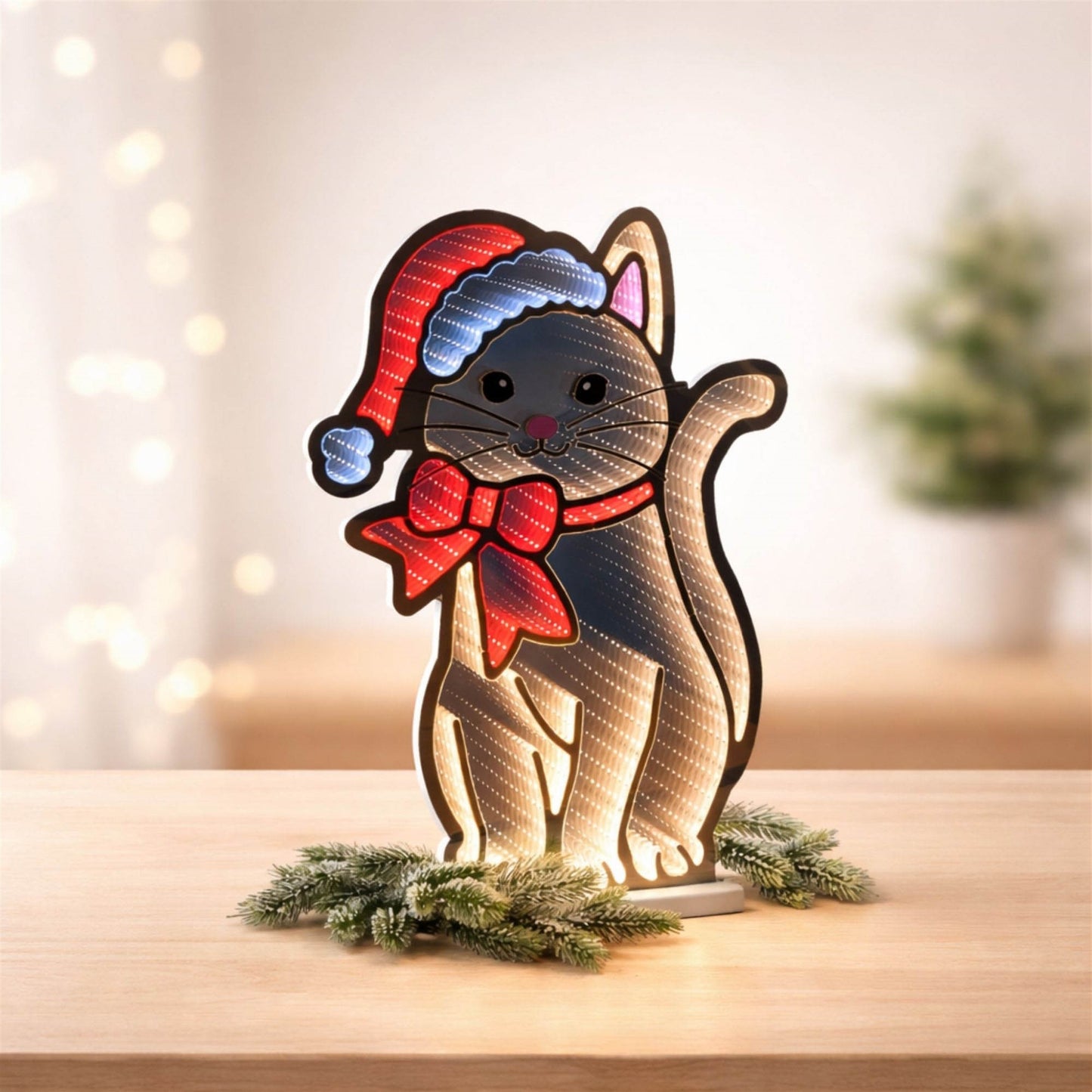 Cat with Santa Hat and Bow Ekkolight 23.5"H