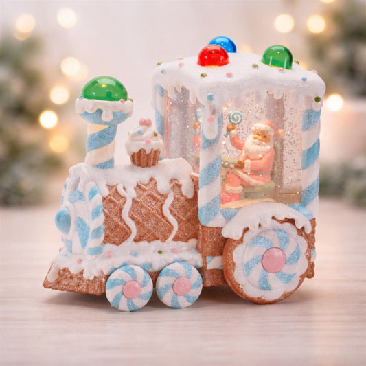 LED Santa & Gingerbread Bakery Snow Globe 7"H