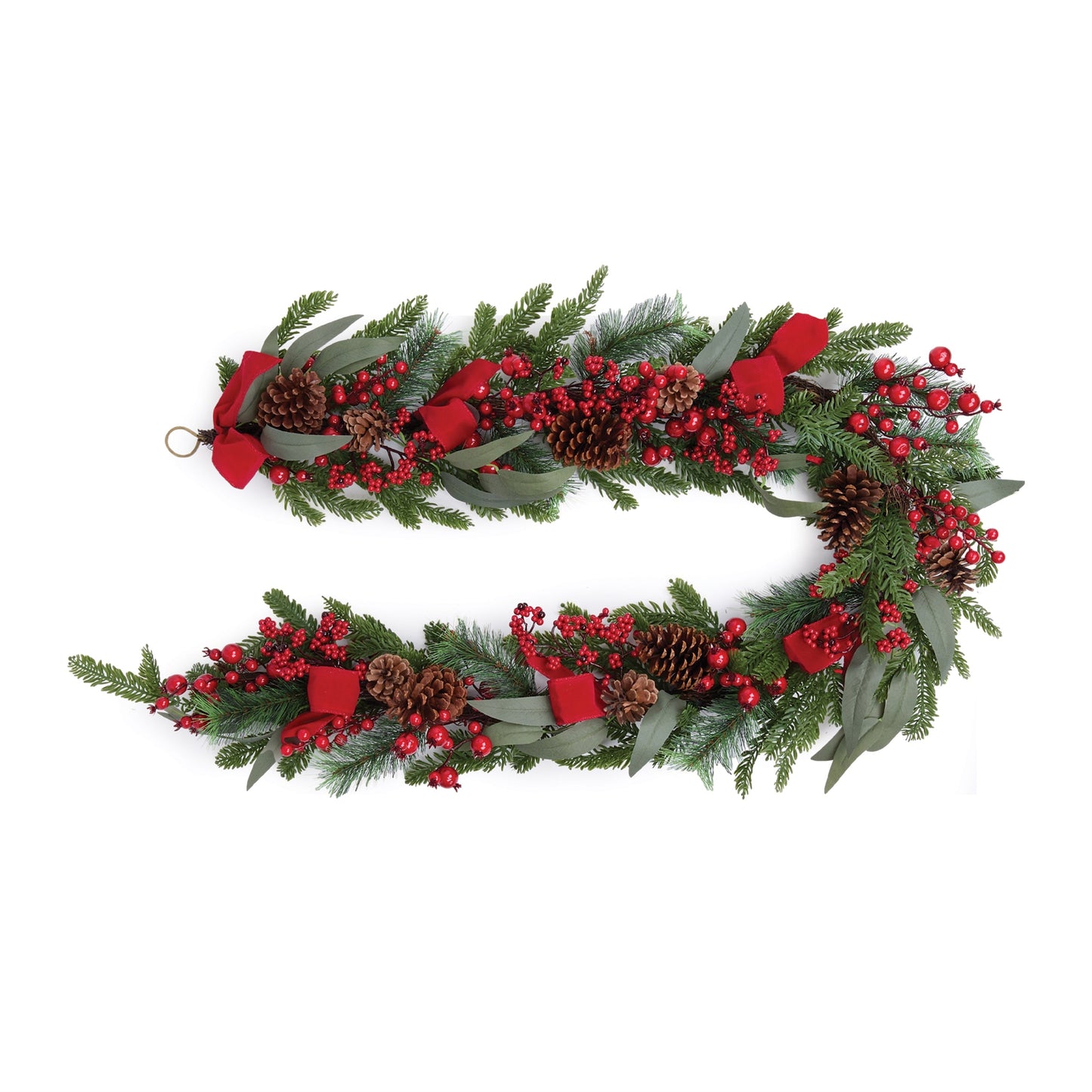 Fresh Touch Pine and Berry Garland with Ribbon 6'L