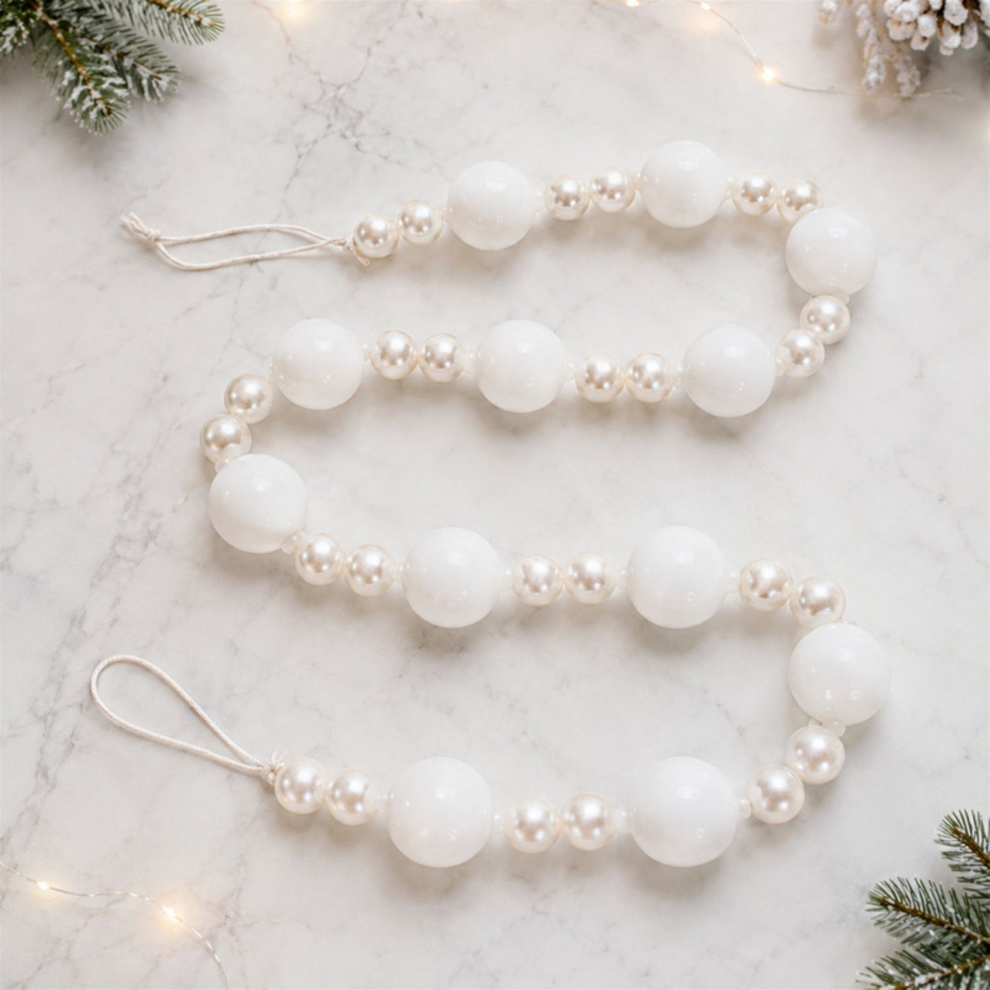 White and Pearl Glass Ball Garland 32"