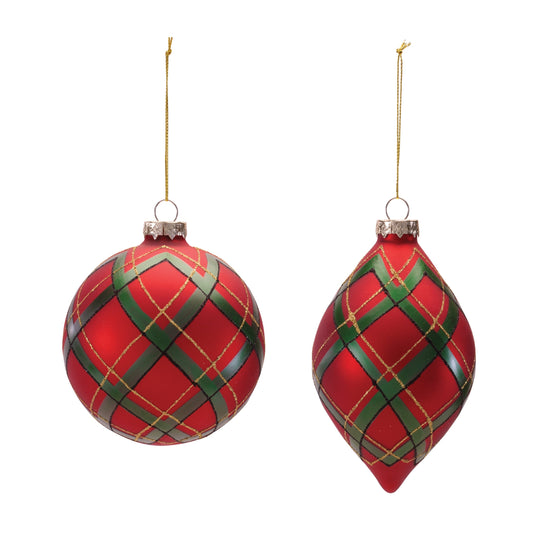 Plaid Glass Ornament (Set of 6)
