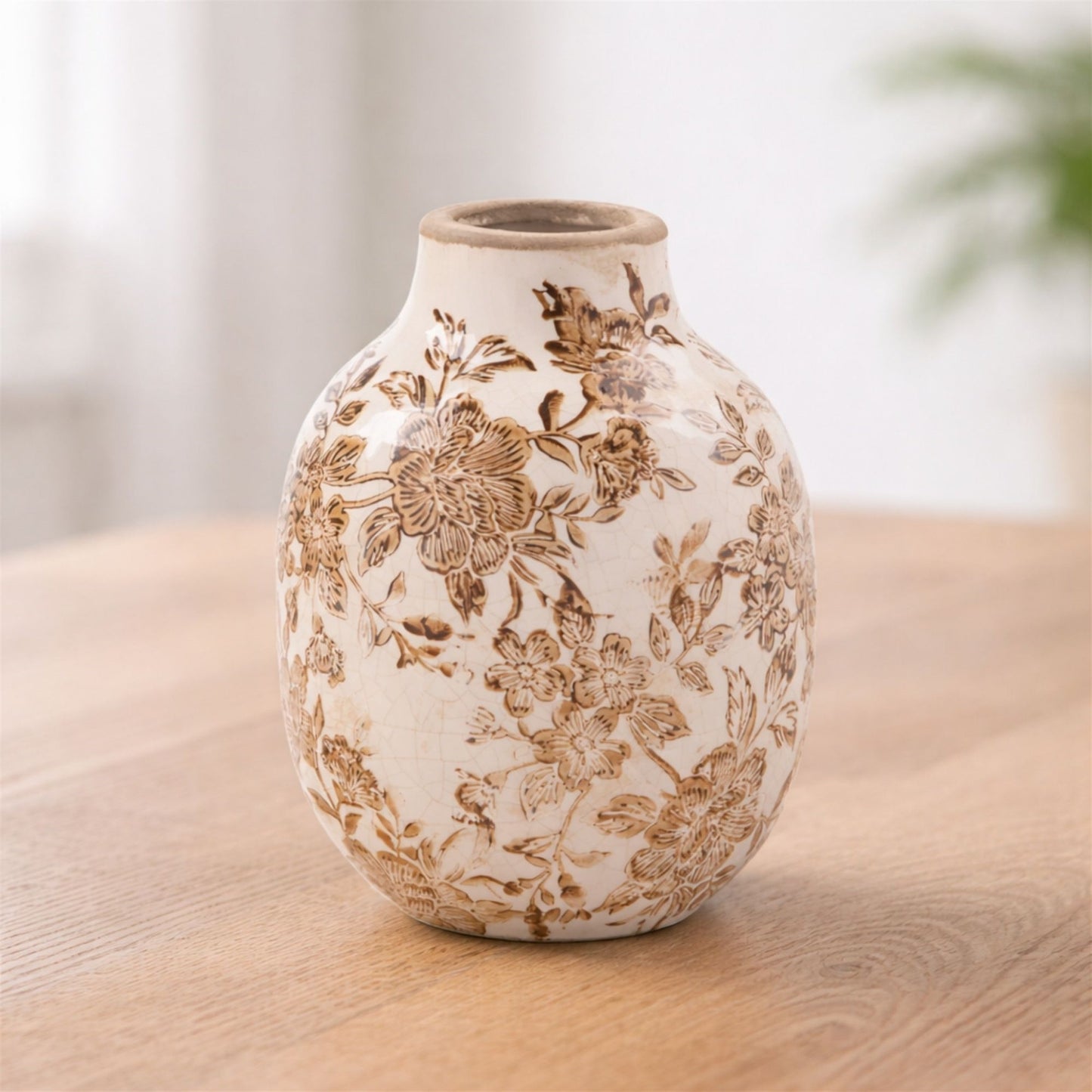 Floral Pattern Ceramic Vase 6.25"H