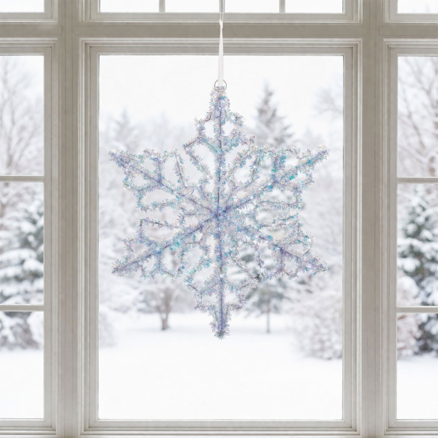 LED Hanging Tinsel Snowflake 31.5"H