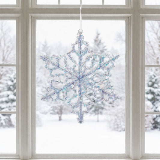 LED Hanging Tinsel Snowflake 31.5"H