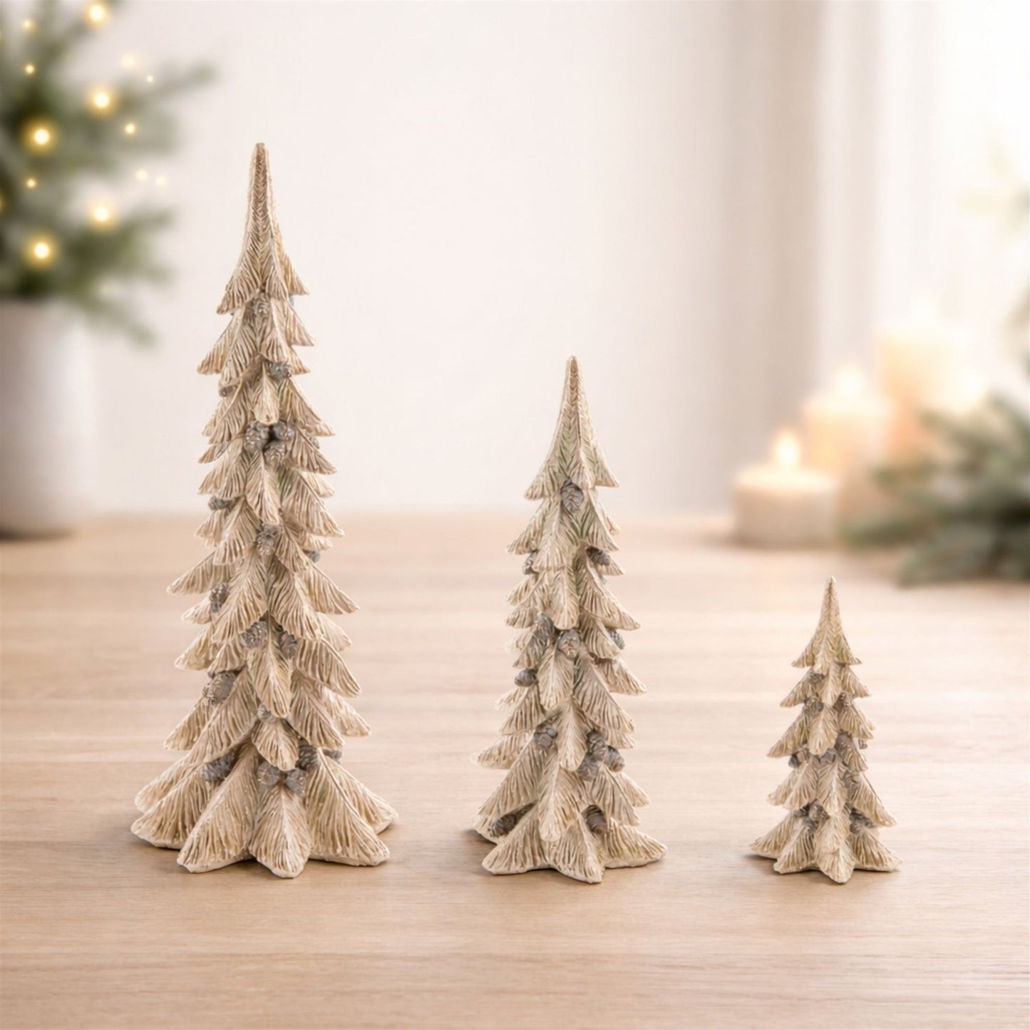 Metallic Pine Tree with Pinecones (Set of 3)