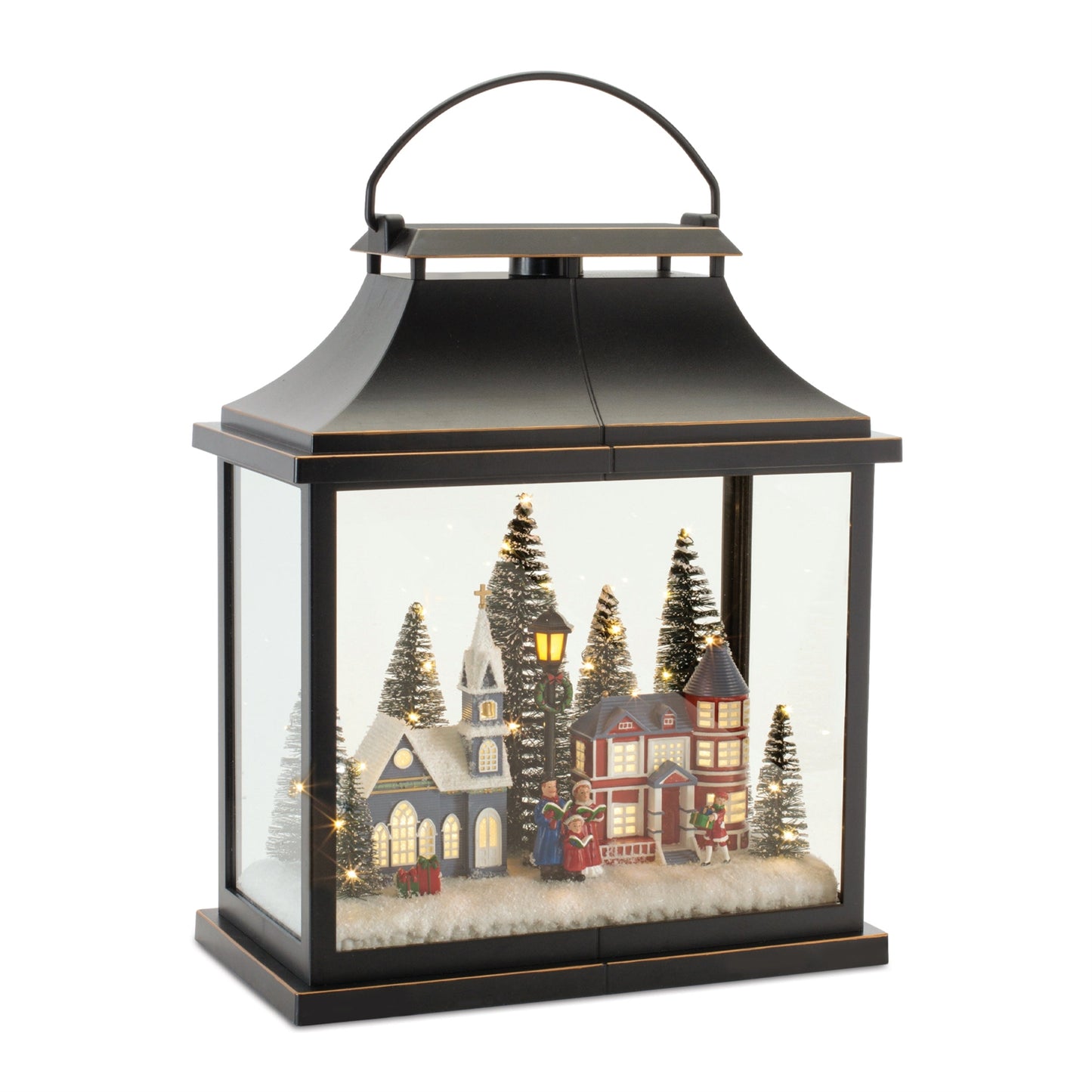 LED Lantern Scene with Village and Carolers 16"H