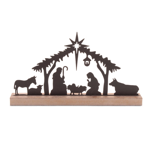 Metal Nativity Silhouette with Wood Base 11.75"L