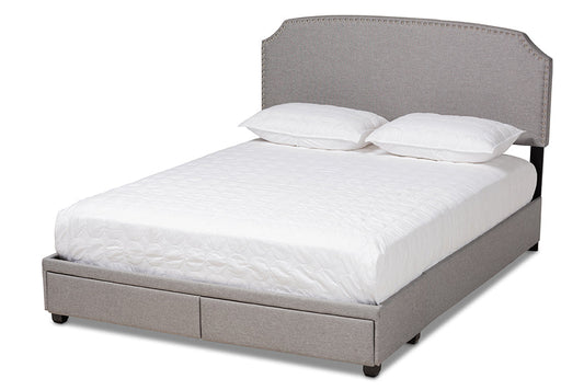 Baxton Studio Larese Light Grey Fabric Upholstered 2-Drawer King Size Platform Storage Bed