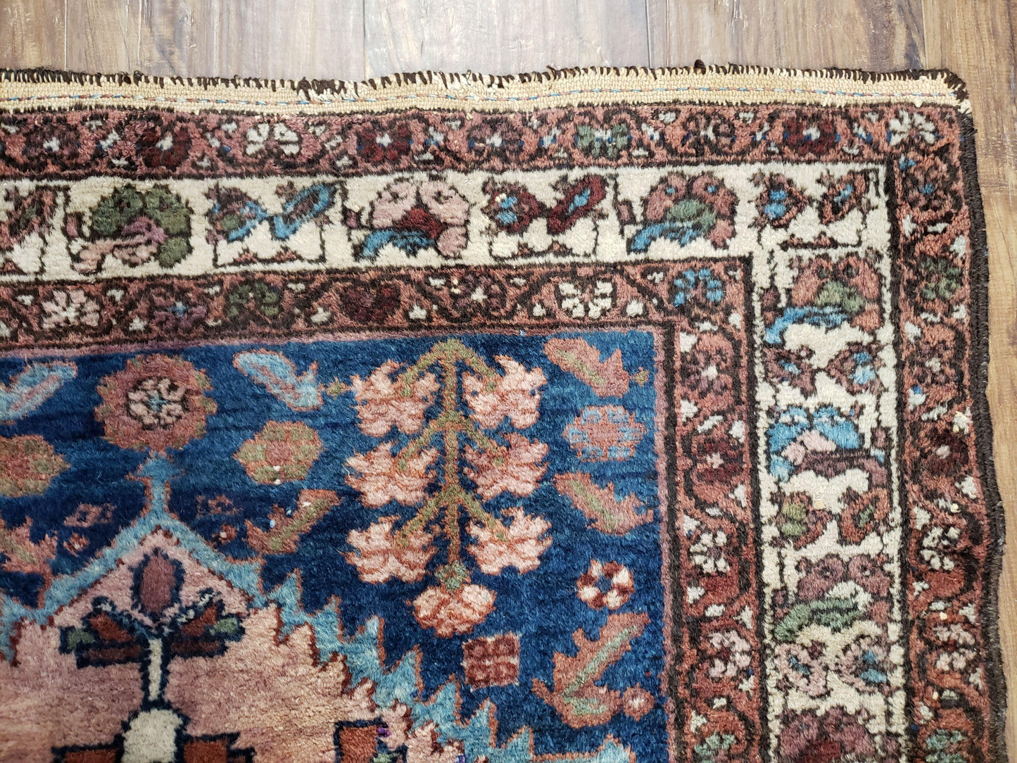 Blue Vintage Persian Hamadan Rug, Wool, Hand-Knotted, 4x6 ft