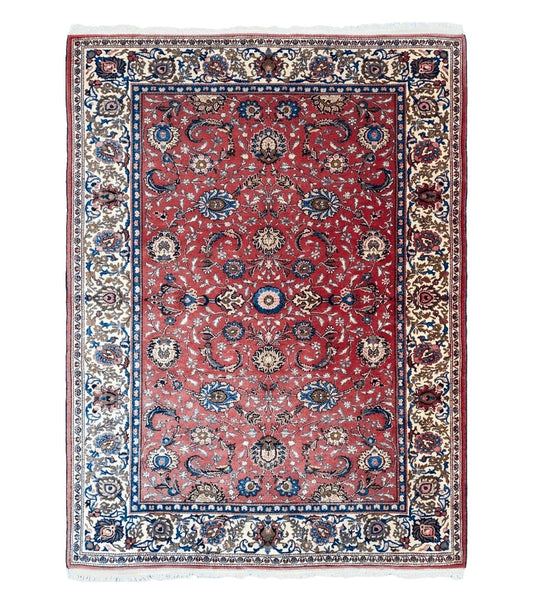 Semi Antique Persian Kashan, Red & Cream, Hand-Knotted, Wool, 4' 8" x 6' 6", Pair A