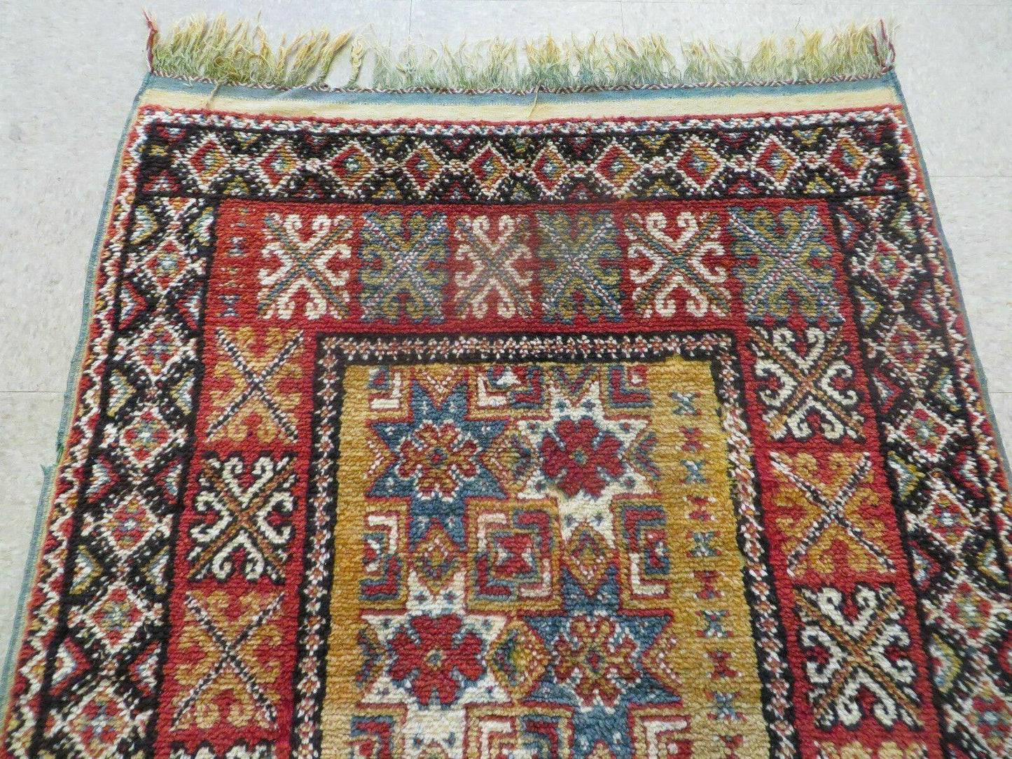 Vintage Moroccan Rug 4x5 ft, Bronze Red Black, Geometric Stars, High Quality Moroccan Carpet, Berber Rug, Handmade Wool Area Rug, Unique Rug