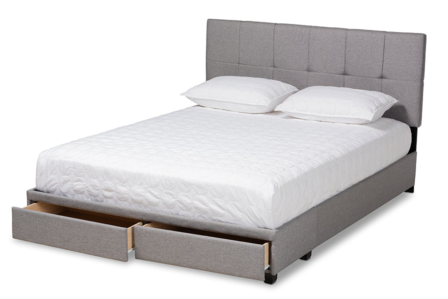 Baxton Studio Netti Light Grey Fabric Upholstered 2-Drawer King Size Platform Storage Bed