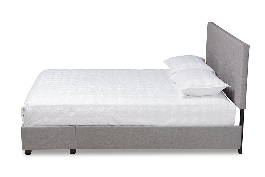 Baxton Studio Netti Light Grey Fabric Upholstered 2-Drawer King Size Platform Storage Bed