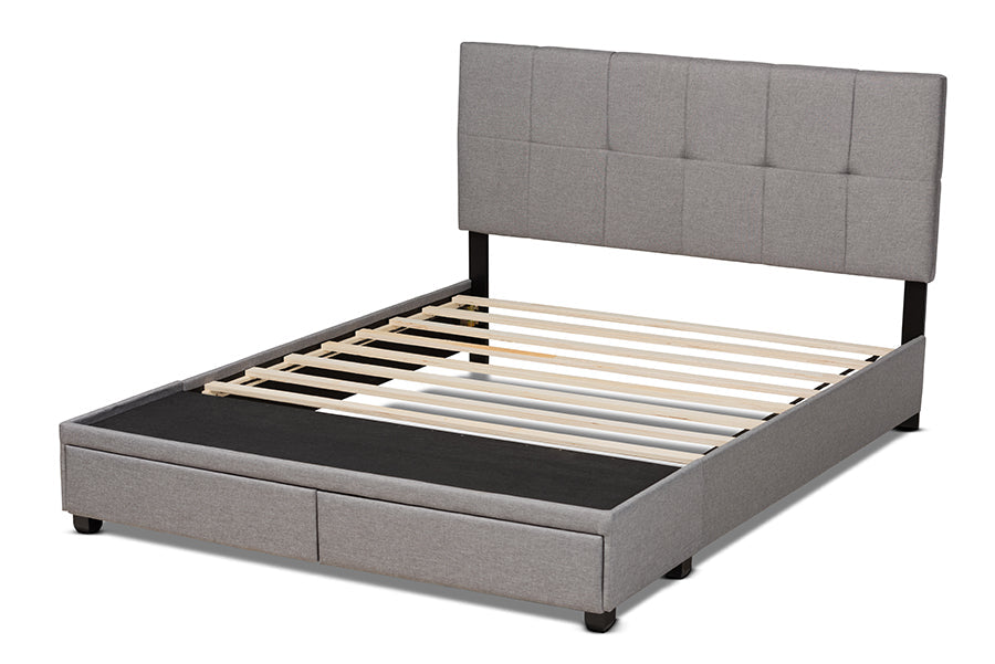 Baxton Studio Netti Light Grey Fabric Upholstered 2-Drawer King Size Platform Storage Bed