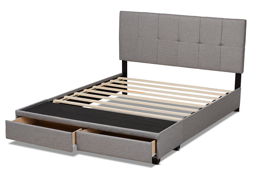 Baxton Studio Netti Light Grey Fabric Upholstered 2-Drawer Queen Size Platform Storage Bed