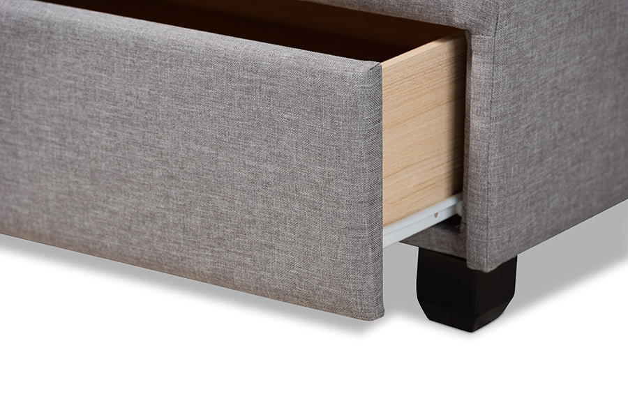 Baxton Studio Netti Light Grey Fabric Upholstered 2-Drawer Queen Size Platform Storage Bed