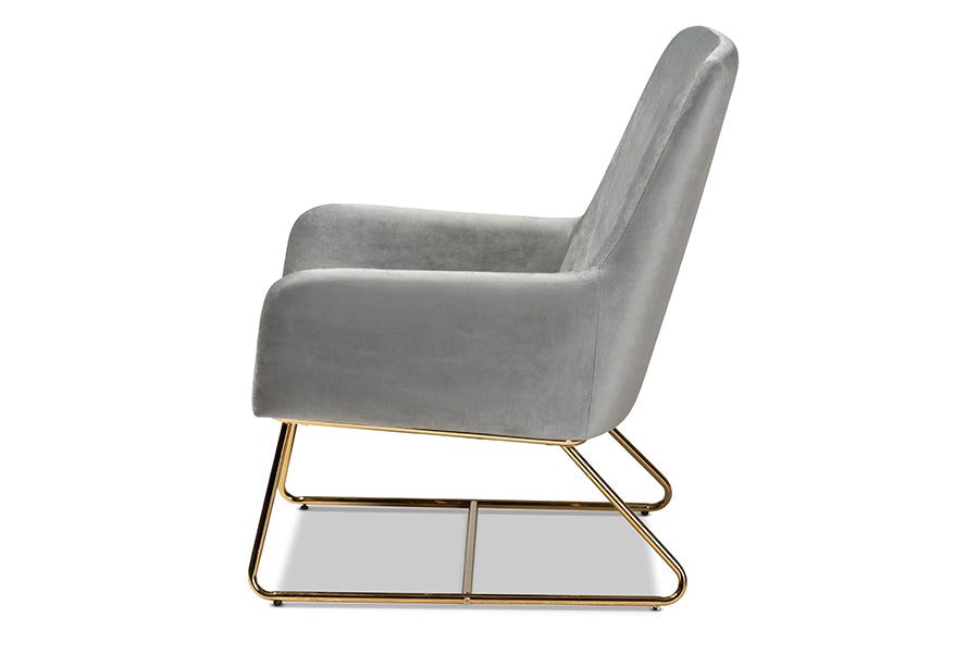Baxton Studio Sennet Glam and Luxe Grey Velvet Fabric Upholstered Gold Finished Armchair