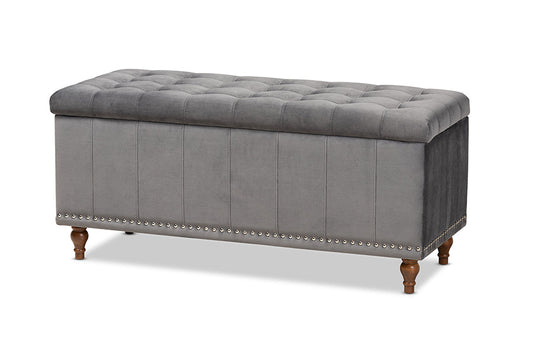 Baxton Studio Kaylee Modern and Contemporary Grey Velvet Fabric Upholstered Button-Tufted Storage Ottoman Bench